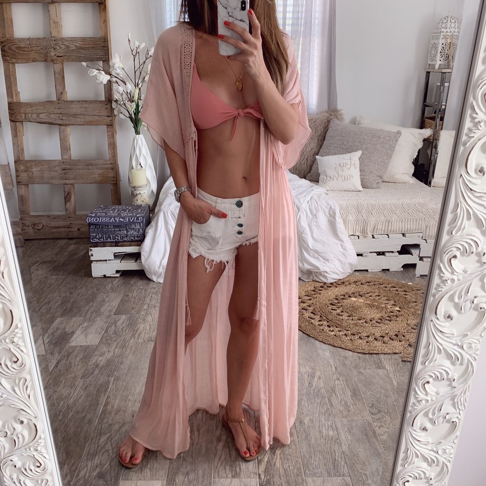 πΊ Pink Sheer Bikini CoverUp Kimono Dress - Picture 4 of 7